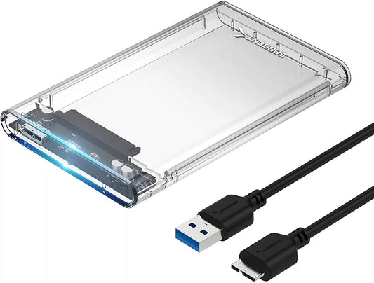 CAJA TRANSPARENTE PARA DISCO DURO, VELOCIDAD 3.0 INCLUYE CABLE USB