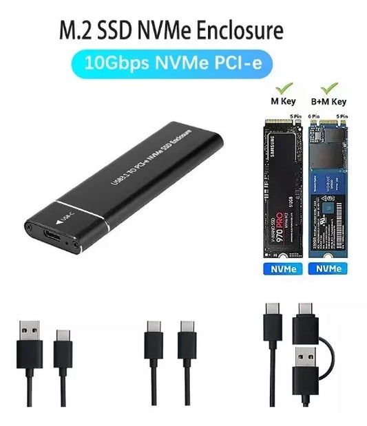 CAJA METALICA PARA DISCO M2 NVME. CABLE TIPO C - VELOCIDAD 3.1.