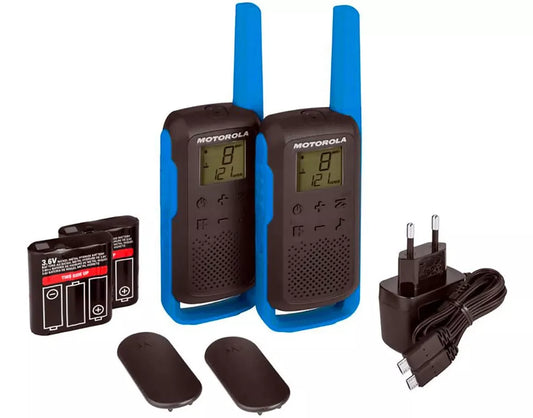 RADIO MOTOROLA T270 DE 25 MILLAS /  40 KMS.  2 RADIOS. ORIGINAL . NEGRO CON AZUL